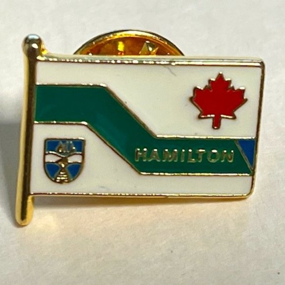 VTG Hamilton Ontario Canada Pre-Amalgamation Flag Collectible EnamelPin Pinback - Picture 2 of 9